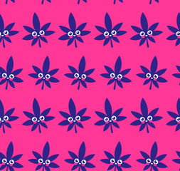 Weed cannabis leaf character seamless pattern