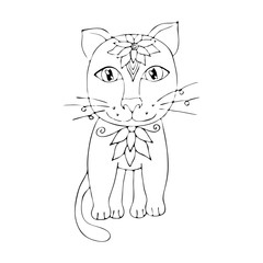 Vector coloring page outline of cartoon cat coloring book for kids.