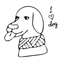 Vector coloring page outline of cartoon dog coloring book for kids.