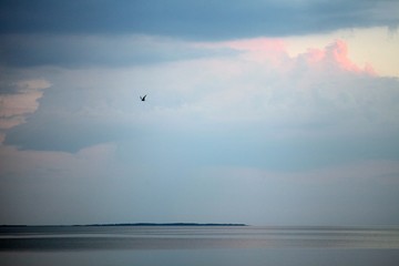 Sunset sea shore landscape. City sea shore sunset panorama. Sunset city sea shore view. Sunset sea shore panorama