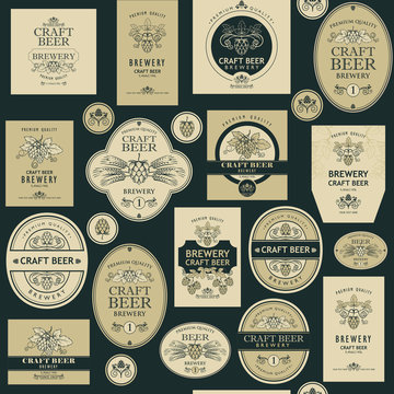 seamless pattern with various beer labels in retro style