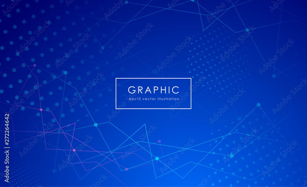 Wall mural abstract blue gradient background with geometric shape elements, network connection on gradient blue