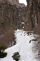 Fototapeta na wymiar Caucasus Mountain Valley Hiking Path with Warm Tones, Georgia