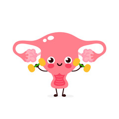 Cute happy smiling uterus doing exercises