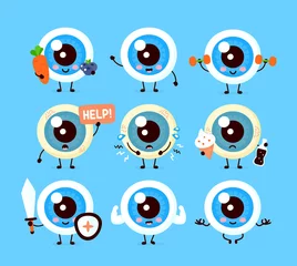 Fotobehang Cute healthy happy and sick sad eyeball © svtdesign