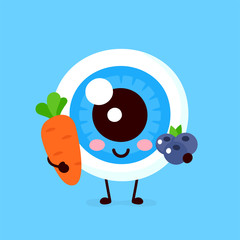 Cute healthy happy human eyeball organ with carrot