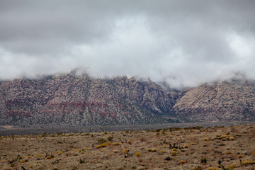 View landscape of red rock canyon national park in Foggy day at nevada,USA.