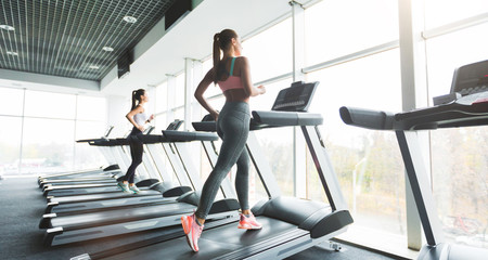 Fototapeta na wymiar Doing cardio training. Sports woman working out in gym