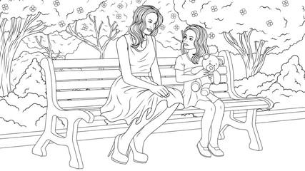 Mom with her daughter in the park.