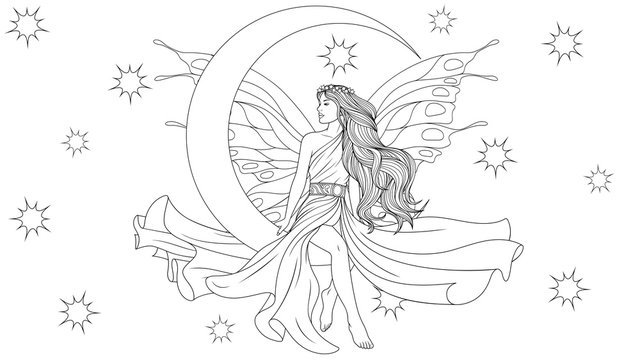 Fairy sits on a month