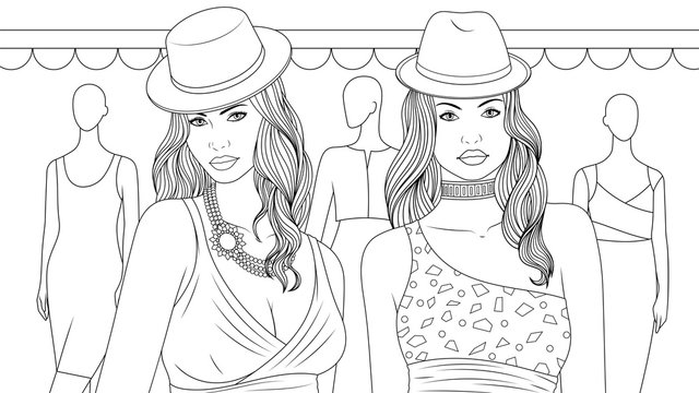 Two fashion girls coloring