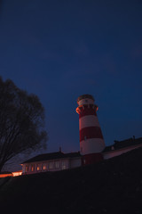 Red-white lighthouse star, spring night near Ryazan