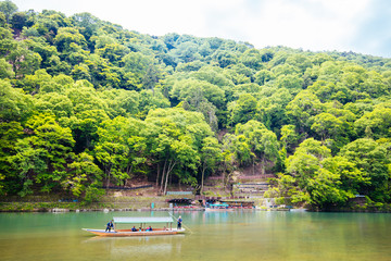 Boats on Katsura River Arashiyama Kyoto