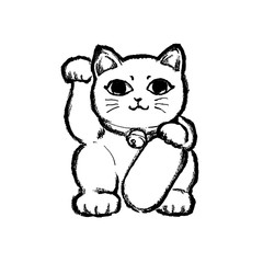 招き猫　まねきねこ　招く　小判　モノクロ　白黒　左手