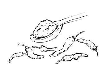 線画　白黒　モノクロ　とうがらし, 唐辛子, トウガラシ, 赤唐辛子, 赤とうがらし, 赤, 赤い,