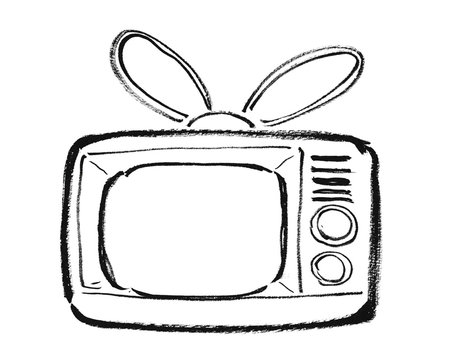 線画　白黒　モノクロ　昔のテレビ, テレビ, レトロテレビ, レトロなテレビ, 昭和のテレビ, 昭和