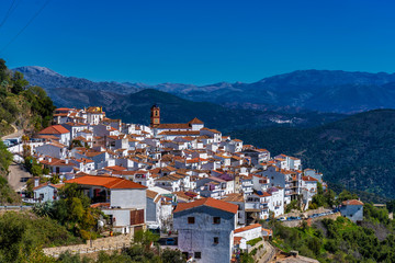 Naklejka na ściany i meble White Andalusian village, pueblo blanco Algatocin. Province of Malaga, Spain