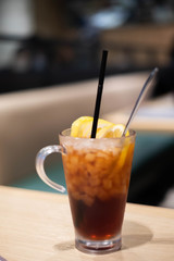 Close up of Iced lemon tea.