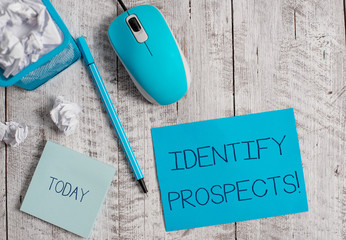 Conceptual hand writing showing Identify Prospects. Concept meaning Possible client Ideal Customer...