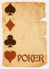 Poker invitation vintage card, vector illustration