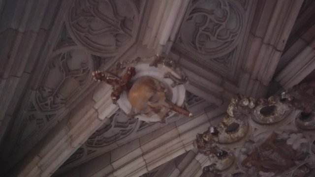 Skull in Pont del Bisbe. Old gothic town in Barcelona.Spain. Year 2017. 4k Video