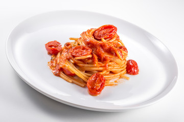 Plate of spaghetti with tomato sauce