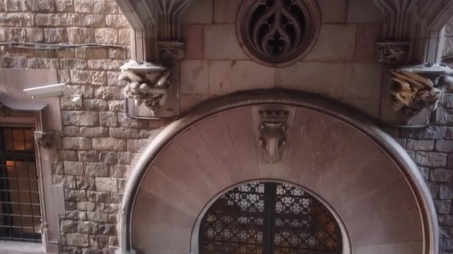 Skull in Pont del Bisbe. Old gothic town in Barcelona.Spain. Year 2017. 4k Video