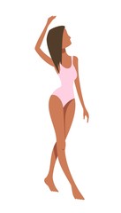 tanned girl in pink swimsuit goes