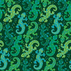 Green tropical forest lizard seamless pattern