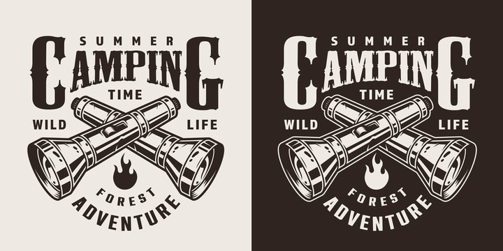 Vintage monochrome summer camping logo
