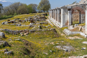 Fototapeta na wymiar Ruins of The ancient theatre in the Antique area of Philippi, Eastern Macedonia and Thrace, Greece