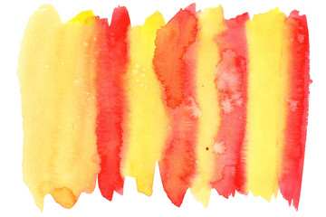illustration watercolor abstract stain  yellow orange red coral color with divorce gradient. striped spot hand drawn . water stained