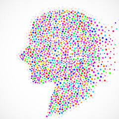 Abstract silhouette human head with colorful circles, dotted logo