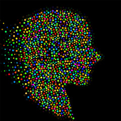 Abstract silhouette human head with colorful circles, dotted logo