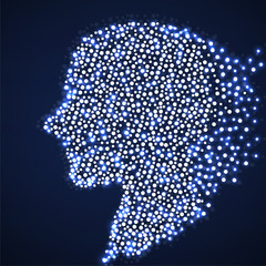 Abstract silhouette human head with glowing circles, dotted logo