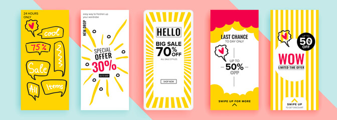 Trendy editable template for social networks stories, vector illustration. Design backgrounds for social media.