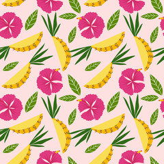 Summer pineapple and flower seamless pattern.
