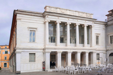 Carrara (Tuscany) Italy: the Animosi theater. Built from 1836, its facade is made entirely of...