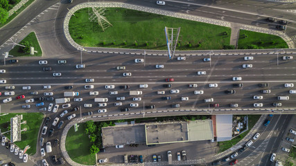 Drones Eye View - cars in traffic jam, transportation concept