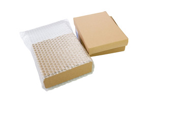 Bubbles covering the box by bubble wrap for protection product