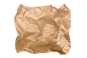 Obraz premium A piece of beige craft paper isolated on white background. Crumpled craft paper background