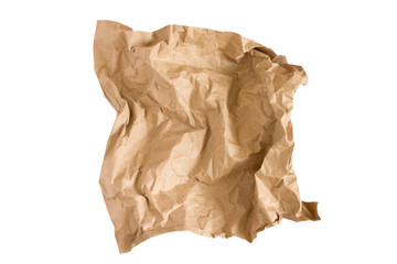 Obraz premium A piece of beige craft paper isolated on white background. Crumpled craft paper background