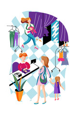 Shopping relax flat vector characters set