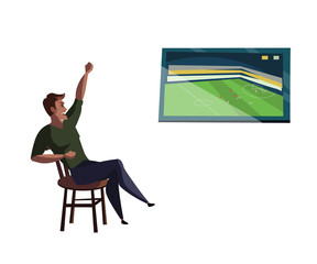 Fototapeta premium Man watching football match flat vector illustration