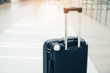 .Airport luggage in airport terminal, airplane in the waiting area, the airport hall,