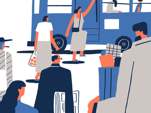 People wait bus at bus stop