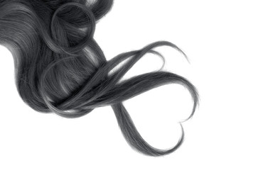 Black hair isolated on white background. Heart shape