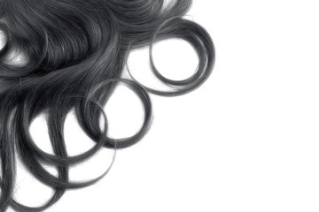 Curly black hair isolated on white background. Circle shape