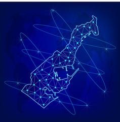 Global logistics network concept. Communications network map Monaco on the world background. Map of Monaco with nodes in polygonal style. Vector illustration EPS10. 