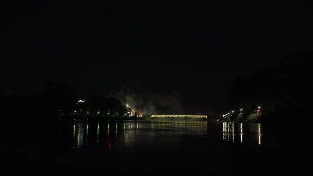 Time lapse of fireworks mirroring in river, Piestany, Slovakia.